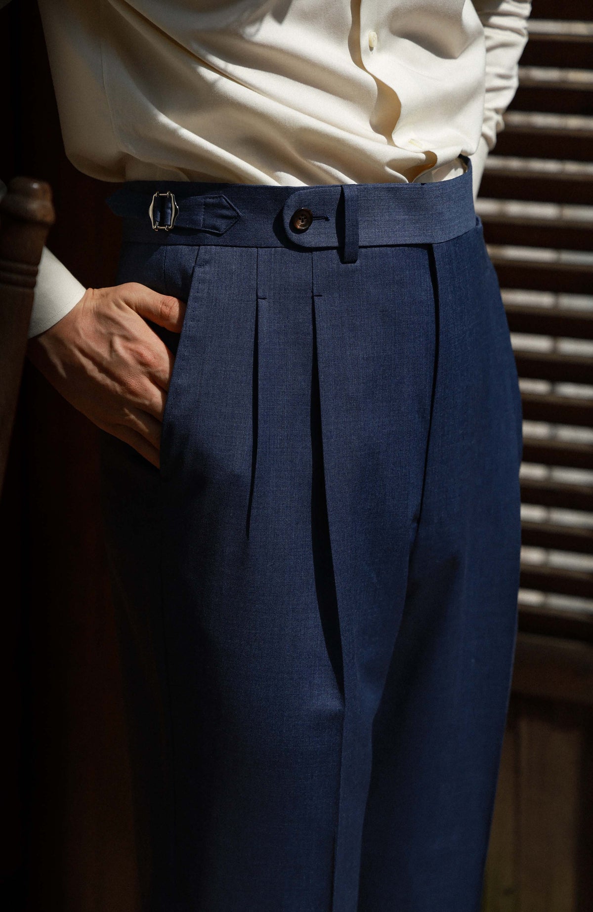 High-Waisted Straight-Leg Trousers with Side-Adjusters — Polar Atlantic Blue