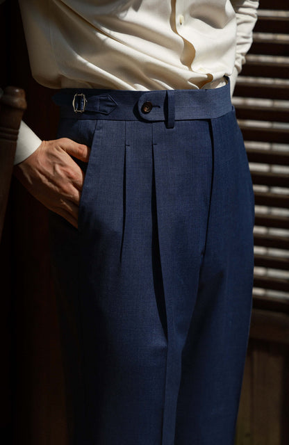 High-Waisted Straight-Leg Trousers with Side-Adjusters — Polar Atlantic Blue