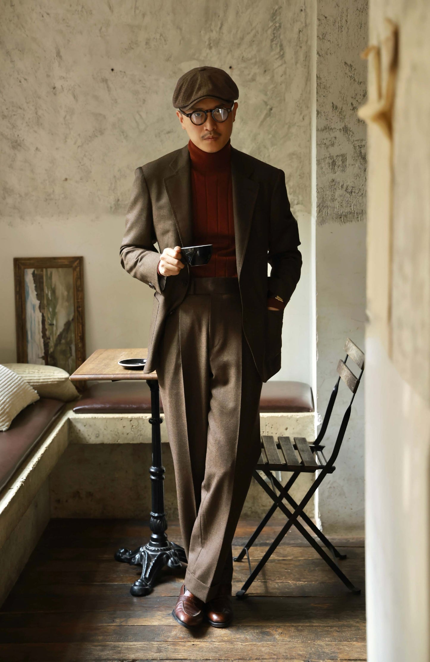 Suit Trousers with Parisian Side Adjusters and High-Waisted — Flannel Cigar Brown