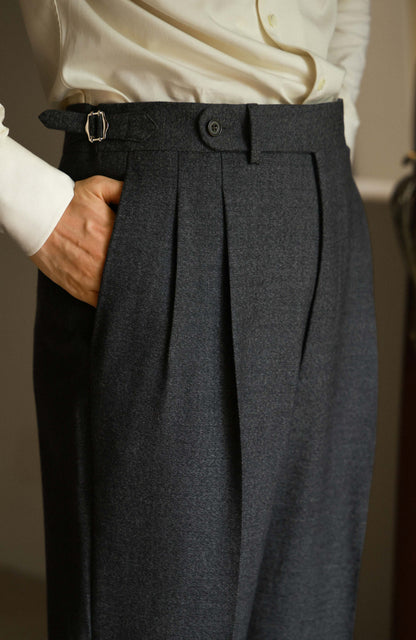 High-Waisted Straight-Leg Trousers with Side-Adjusters — Ridge Mist Grey