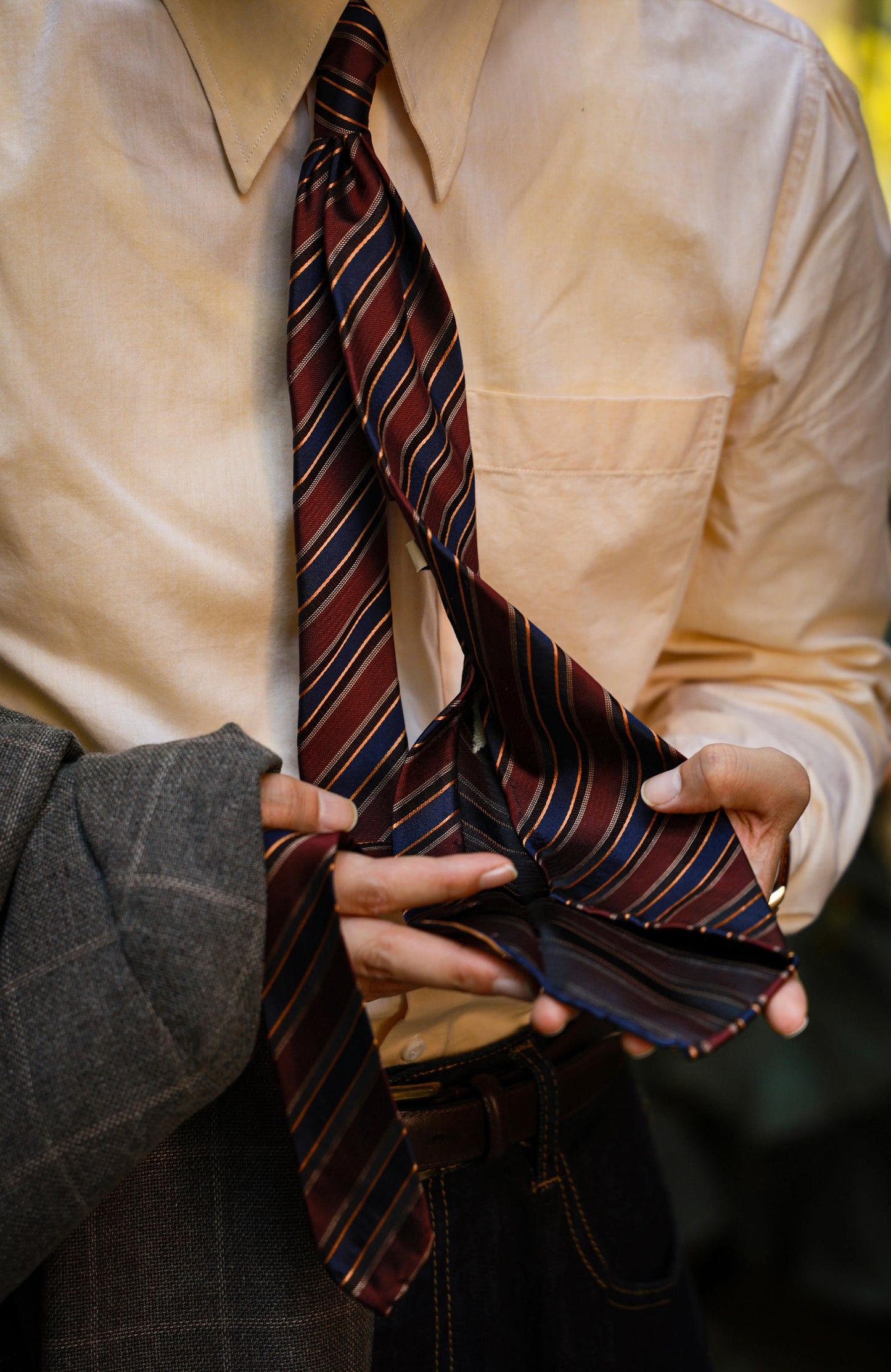 "Vintage red and blue stripes" tie 3 fold tie 