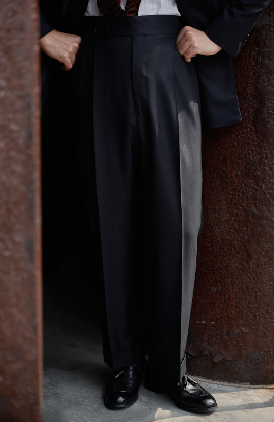 「Louvre Phantom Blue」Suit Trousers with Parisian Side Adjusters and Double-Pleated