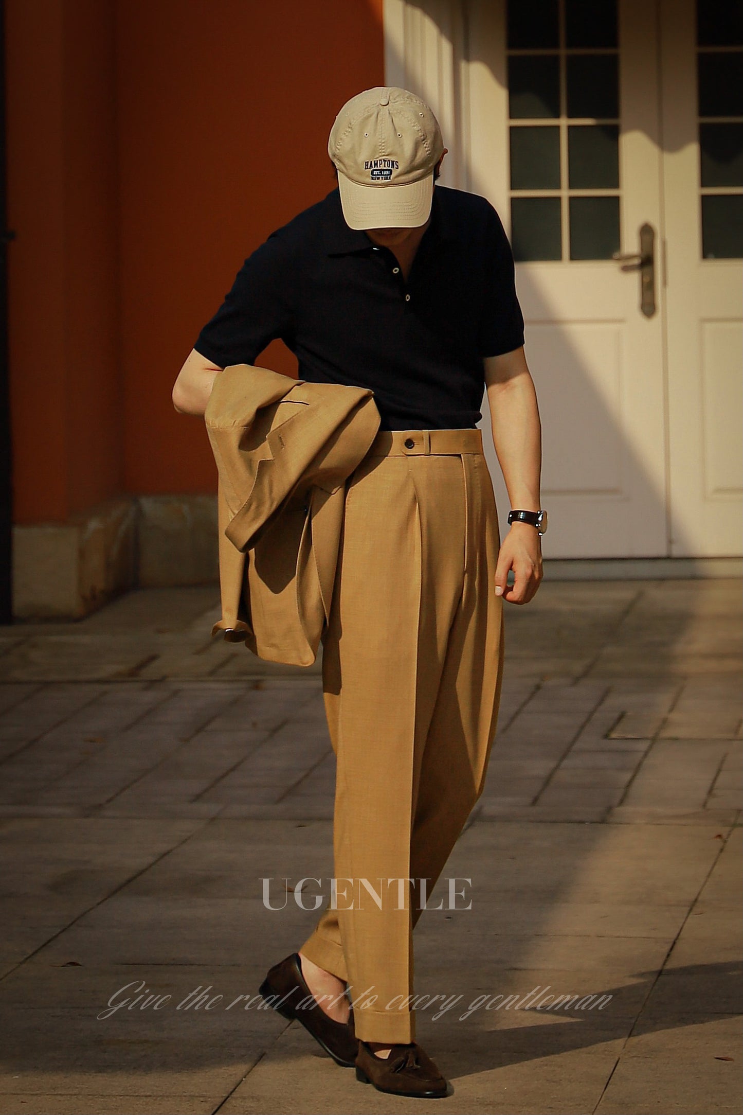 「Navy Blue」combed cotton Shell Buttons Knit Short-Sleeve Polo Shirt