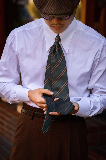 "Vashon Green Stripe" tie 3 fold tie 