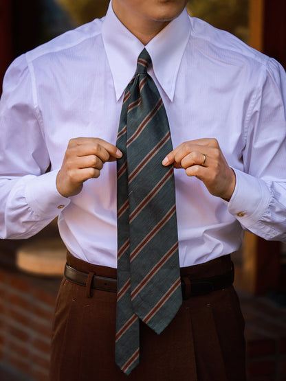 "Vashon Green Stripe" tie 3 fold tie 