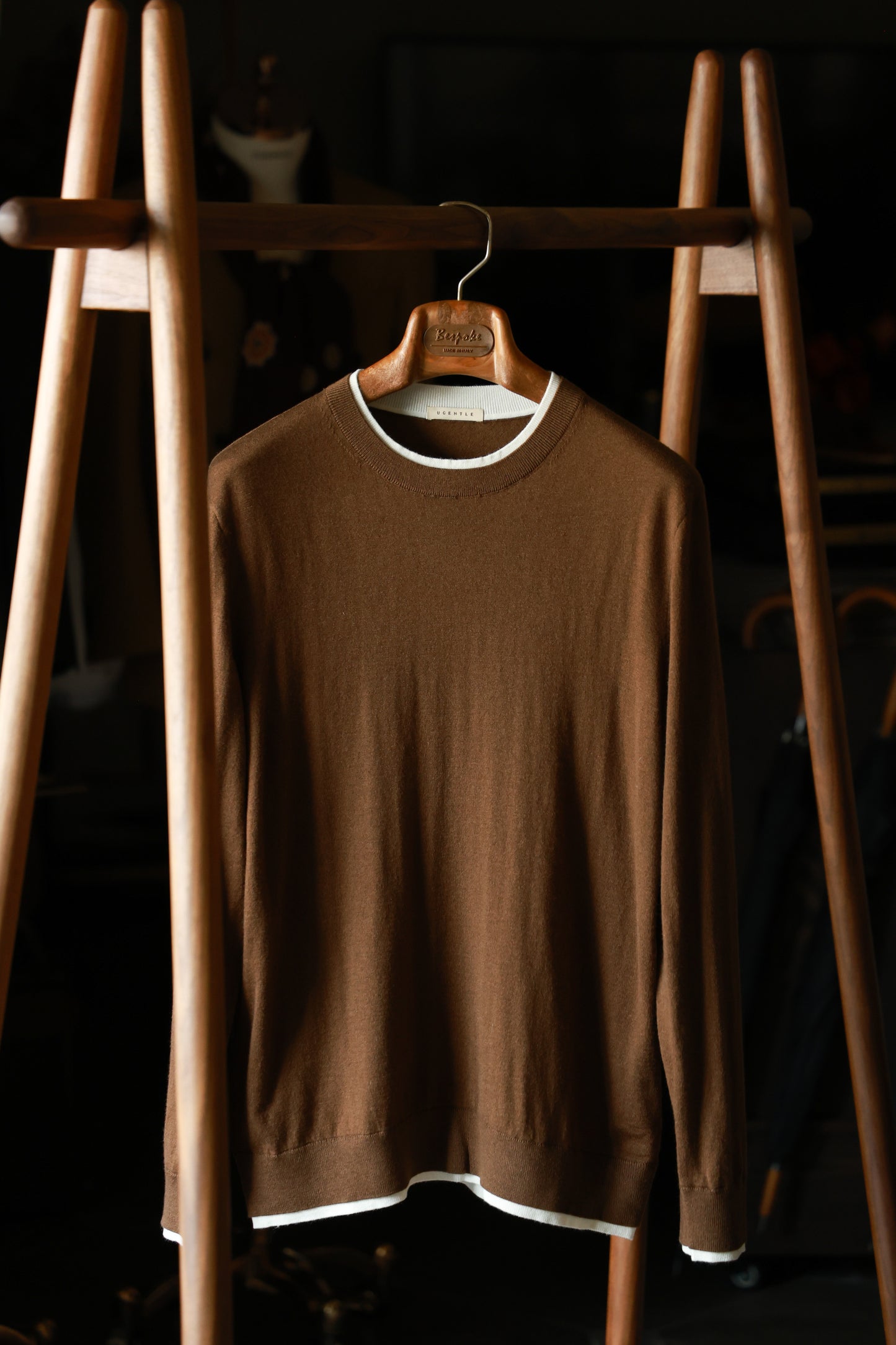 "Caramel Latte" round neck fake two-piece sweater 