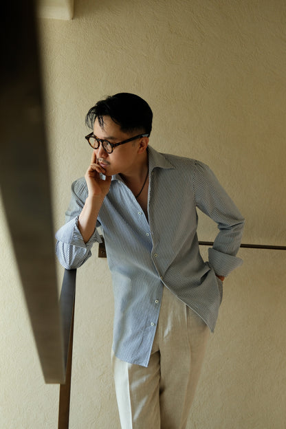 One-piece Collar Shirt — Blue Pencil Stripe Seersucker