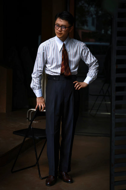 Handcrafted Long Point Collar Shirt with Contrast Collar & Cuffs — Capri Stripes