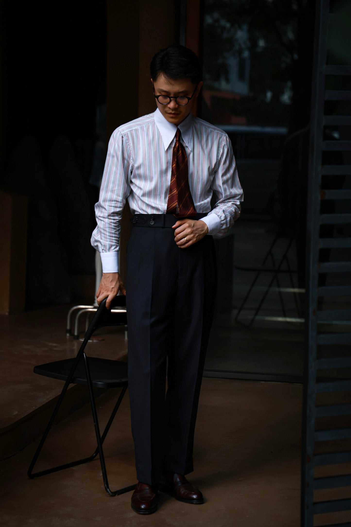 Handcrafted Long Point Collar Shirt with Contrast Collar & Cuffs — Capri Stripes