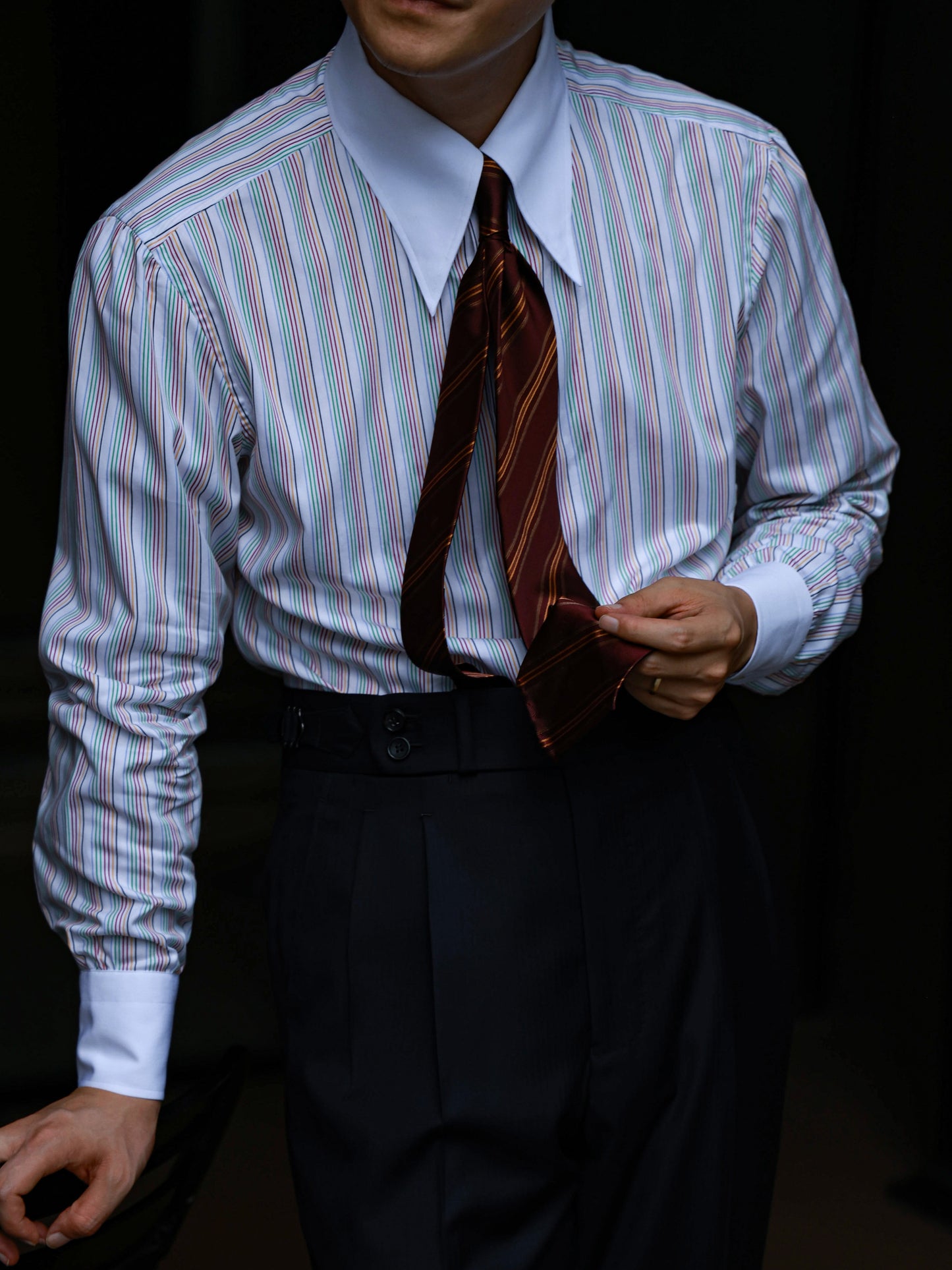 Handcrafted Long Point Collar Shirt with Contrast Collar & Cuffs — Capri Stripes