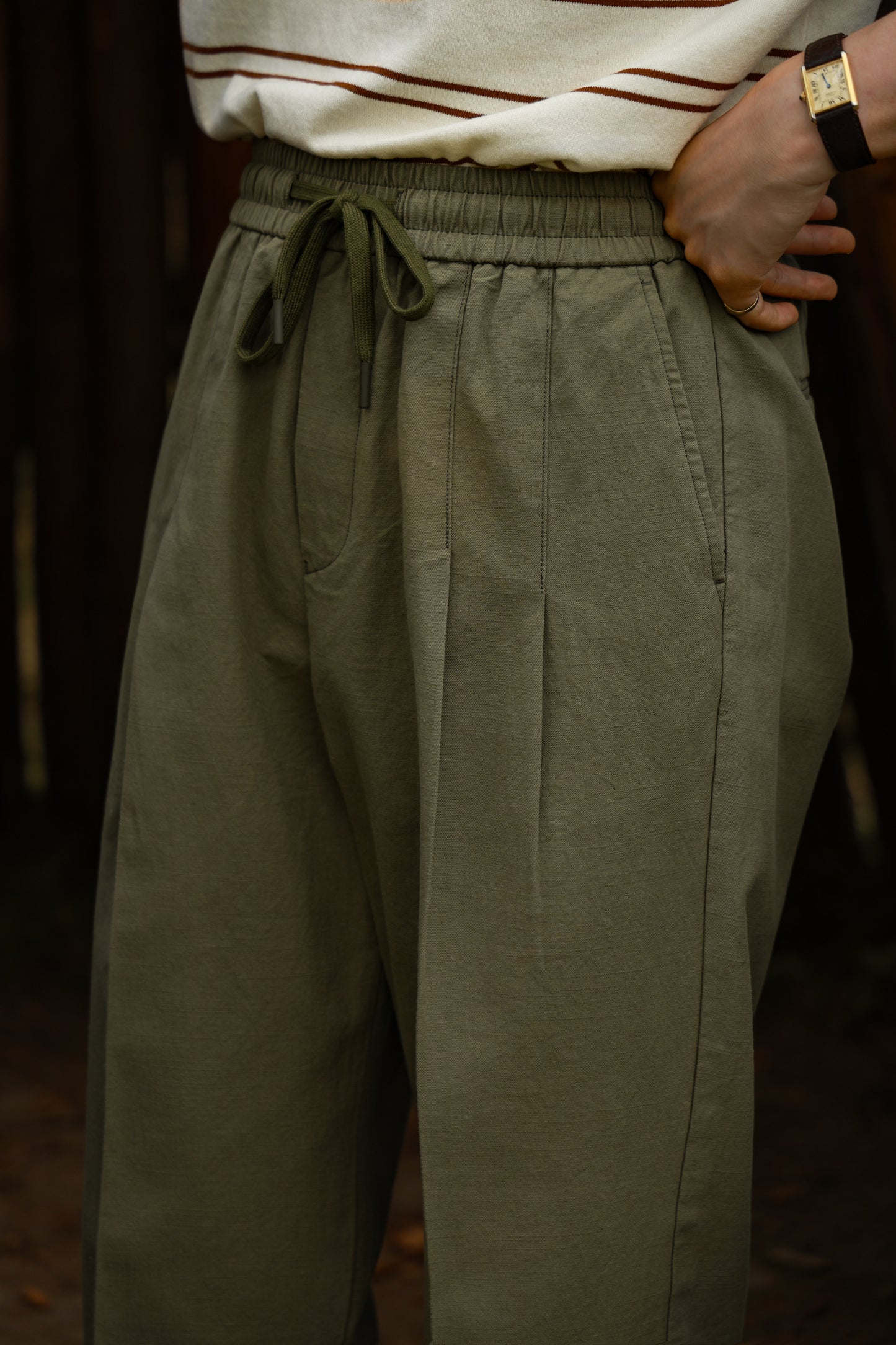 "Spring Water Tea" cotton and linen drawstring casual pants 