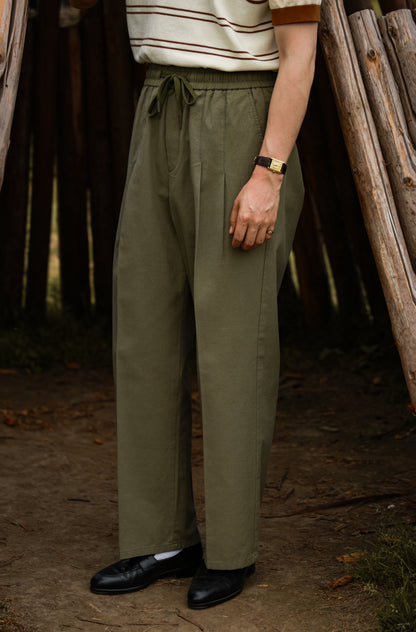 "Spring Water Tea" cotton and linen drawstring casual pants 