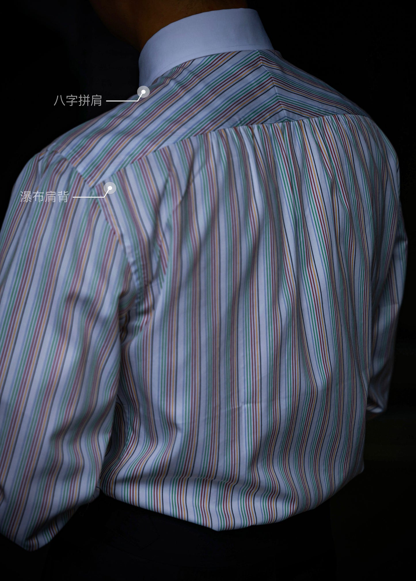 Handcrafted Long Point Collar Shirt with Contrast Collar & Cuffs — Capri Stripes