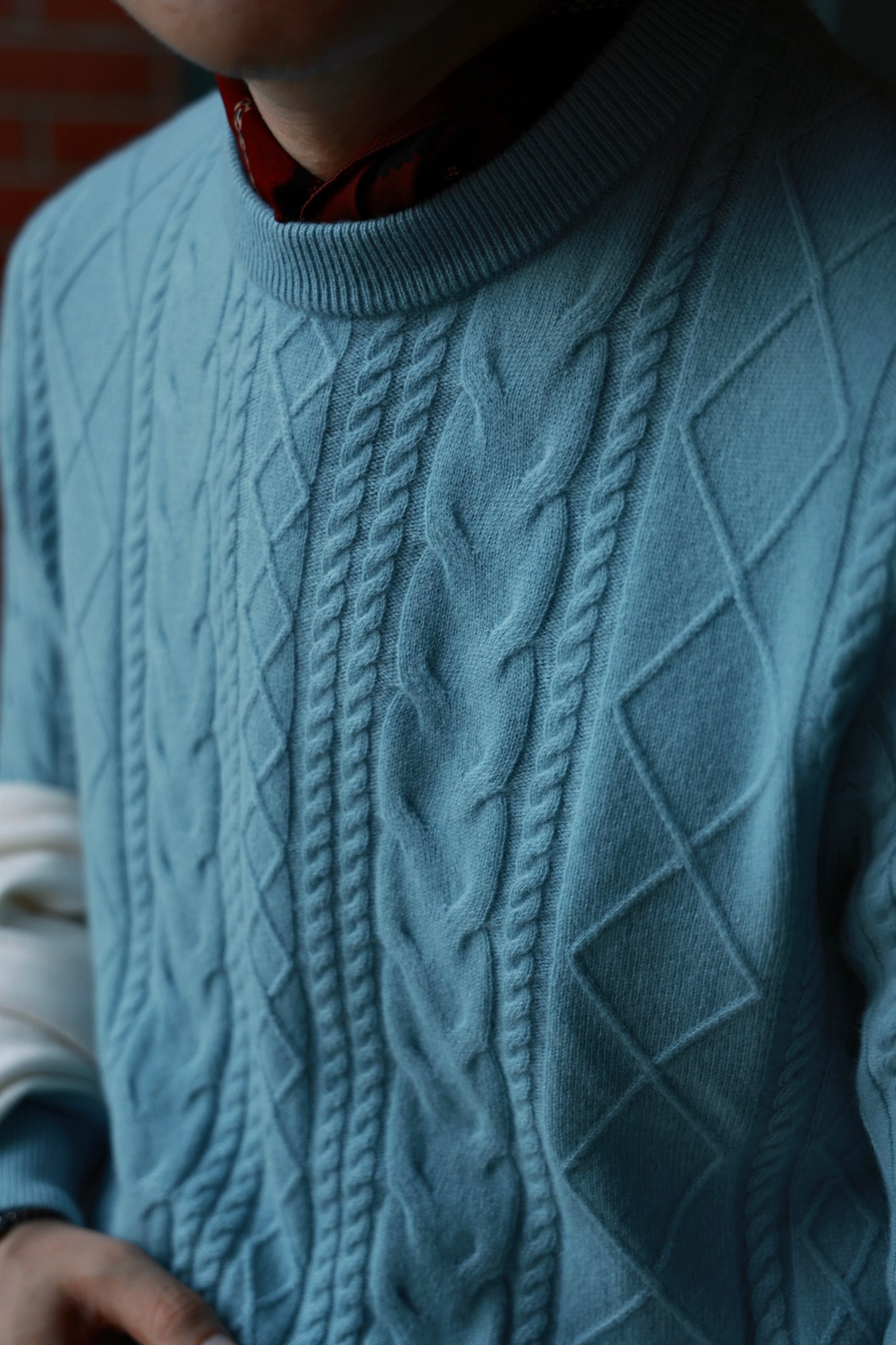 "Nordic Blue Cable Knit" Crew Neck Sweater 