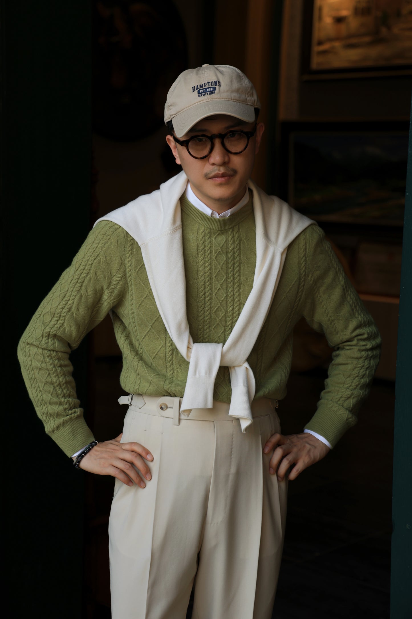 "Makino Green Cable" Crew Neck Sweater 