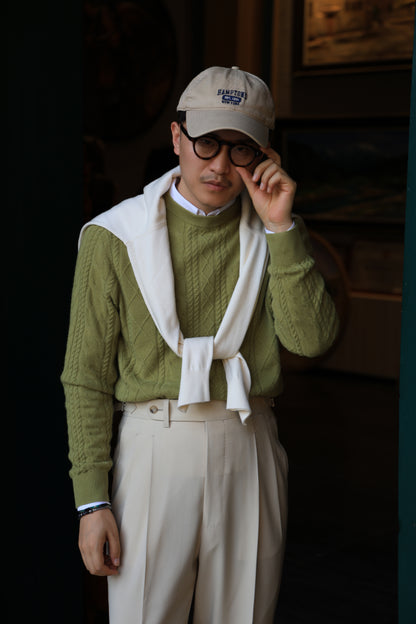 "Makino Green Cable" Crew Neck Sweater 