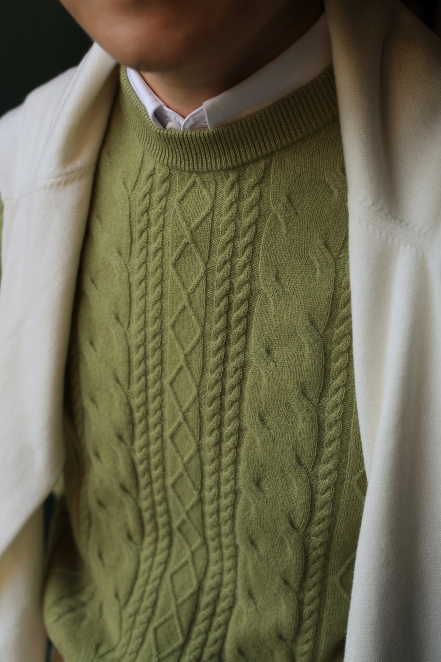 "Makino Green Cable" Crew Neck Sweater 