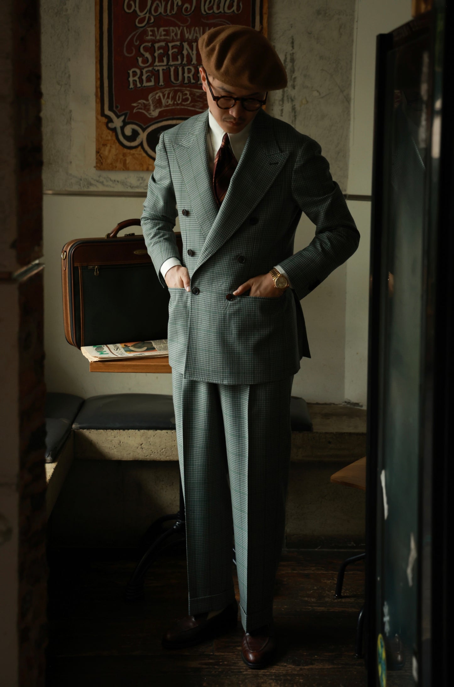 "Cedar Green Check" Suit Trousers 