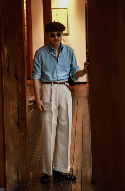 "Roman Travertine" high waist wide leg casual pants 