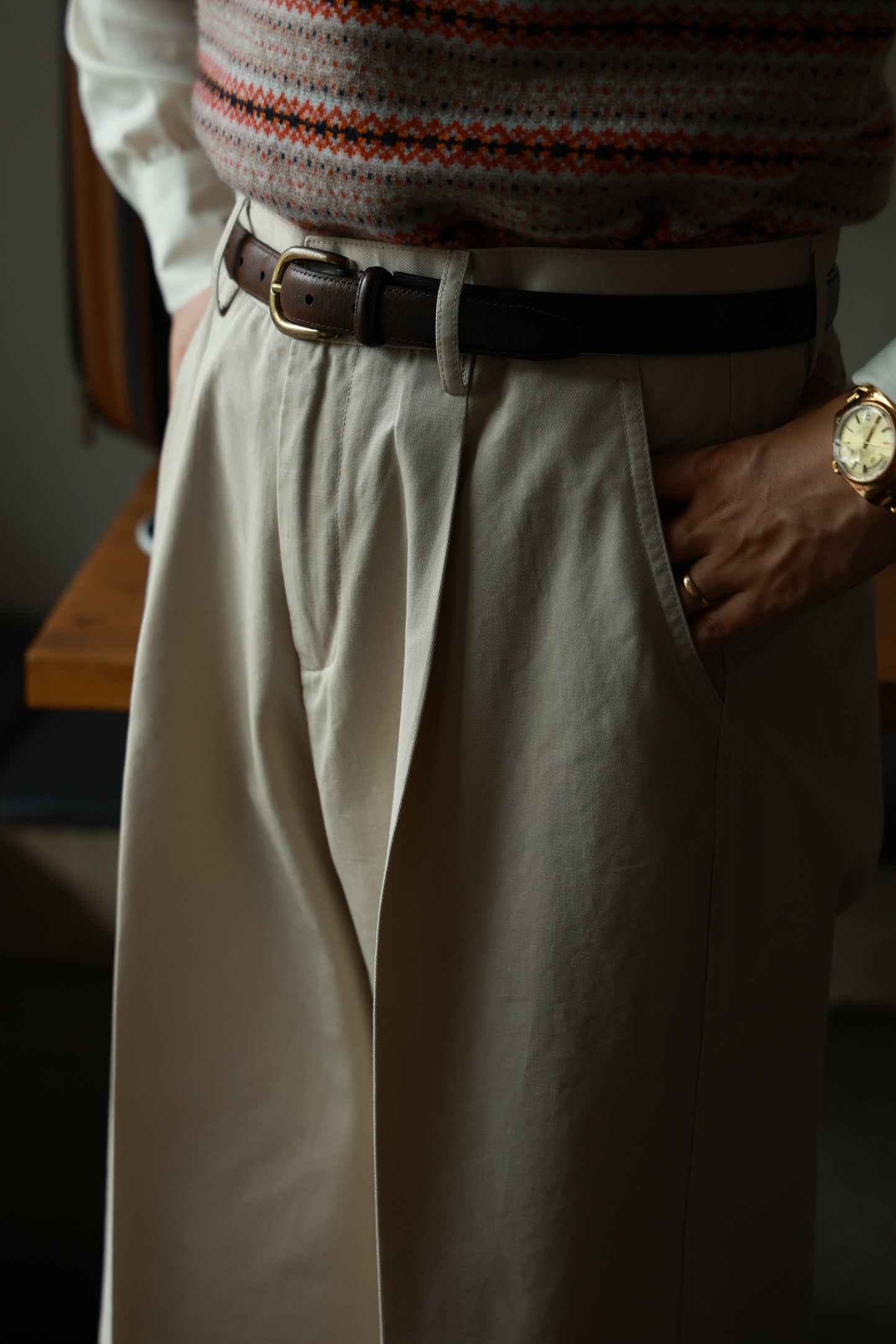 "Roman Travertine" high waist wide leg casual pants 