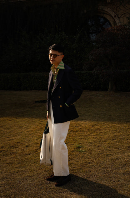 Handcrafted Spread Collar Shirt — Plum Green & Orange Stripes