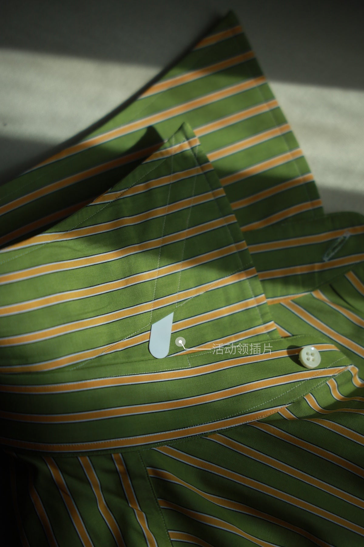 Handcrafted Spread Collar Shirt — Plum Green & Orange Stripes