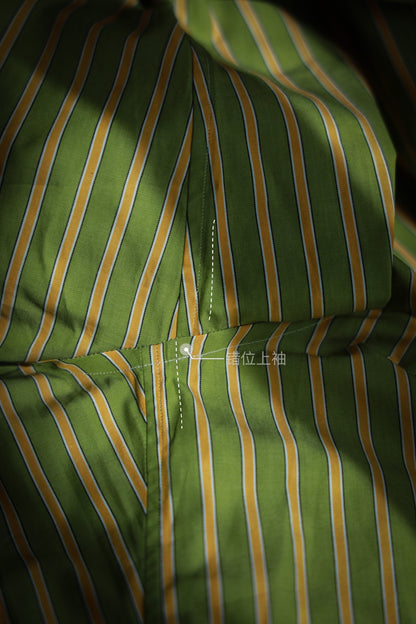 Handcrafted Spread Collar Shirt — Plum Green & Orange Stripes