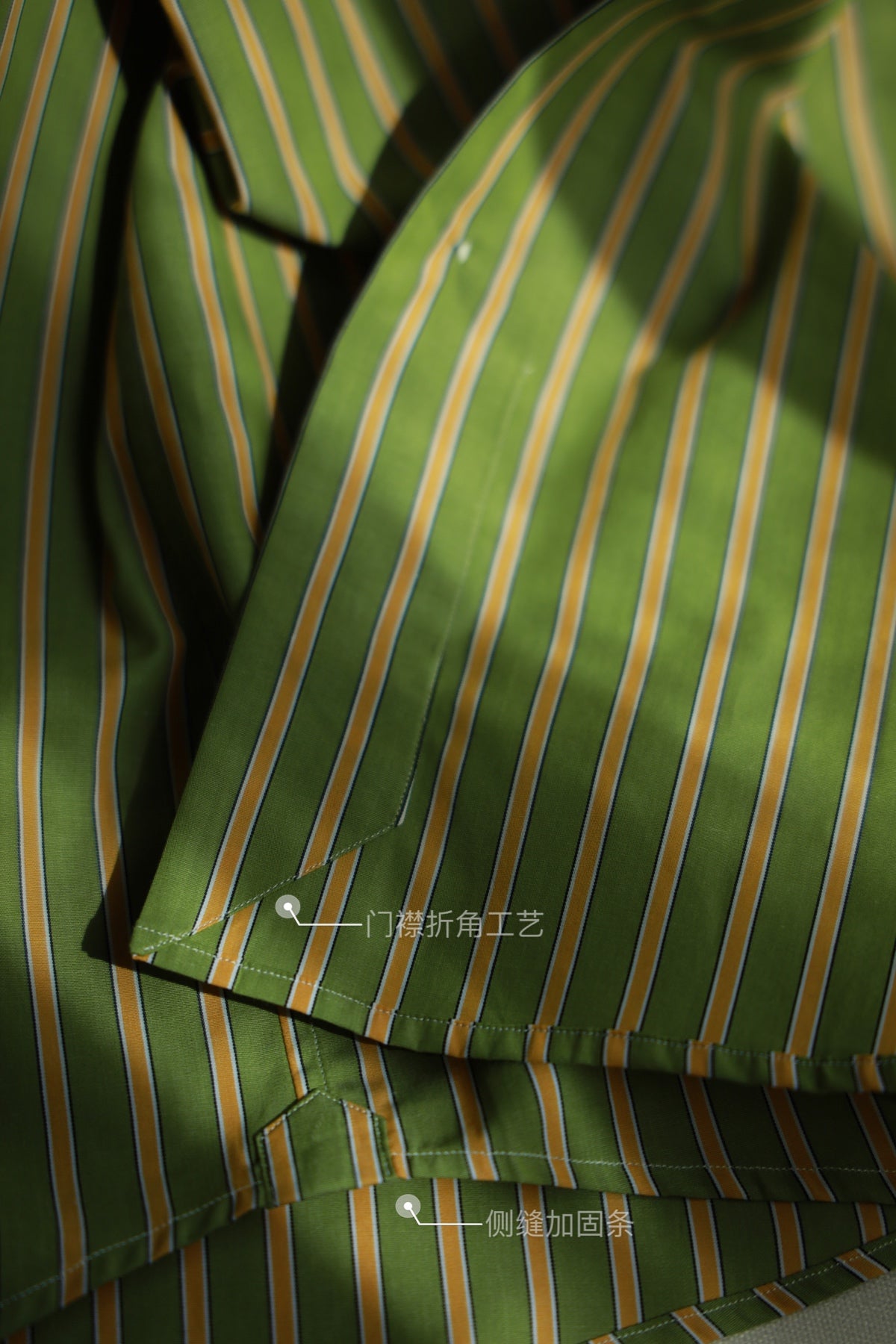 Handcrafted Spread Collar Shirt — Plum Green & Orange Stripes
