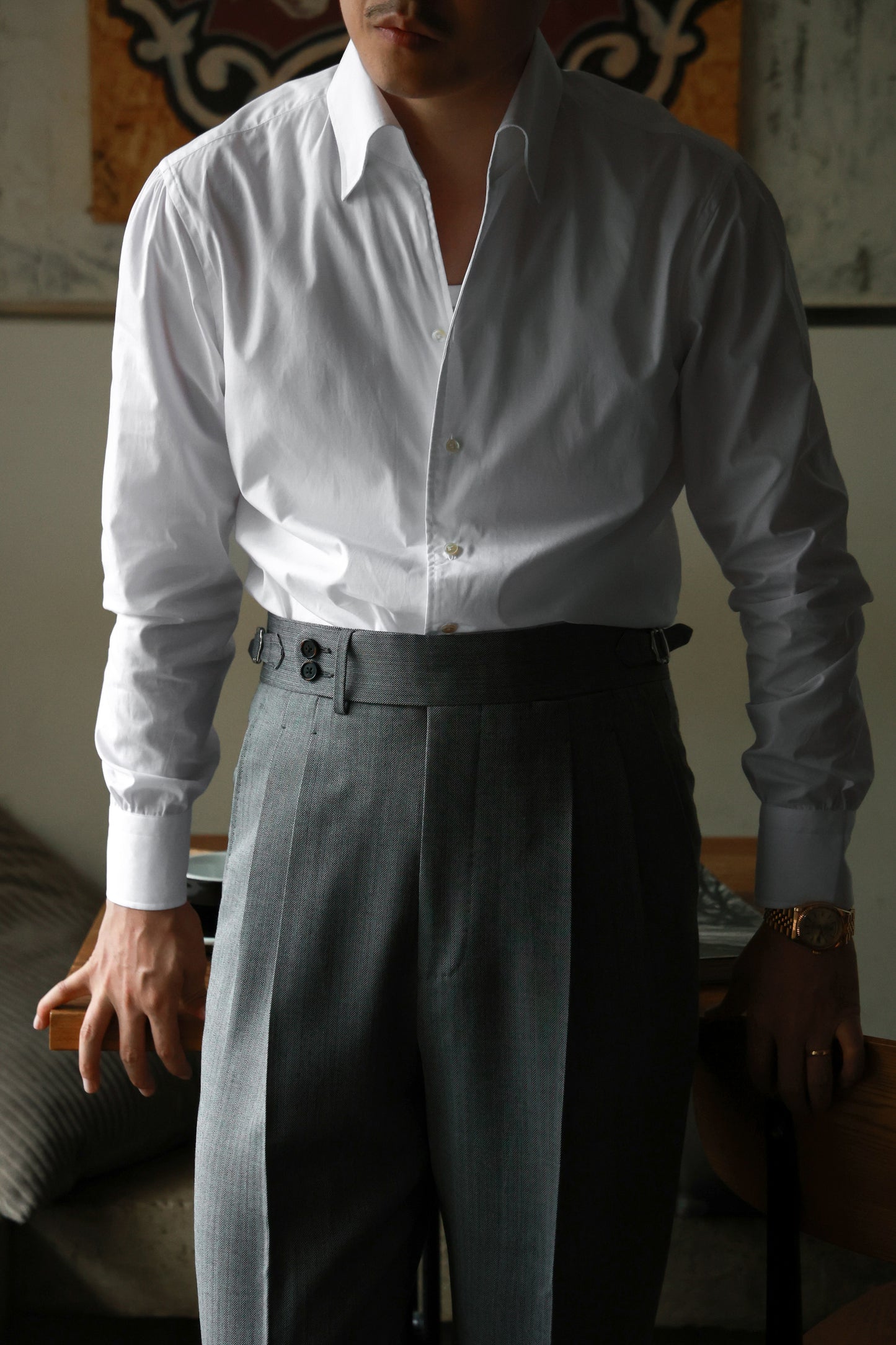 「Mist white」One-piece Collar Shirt