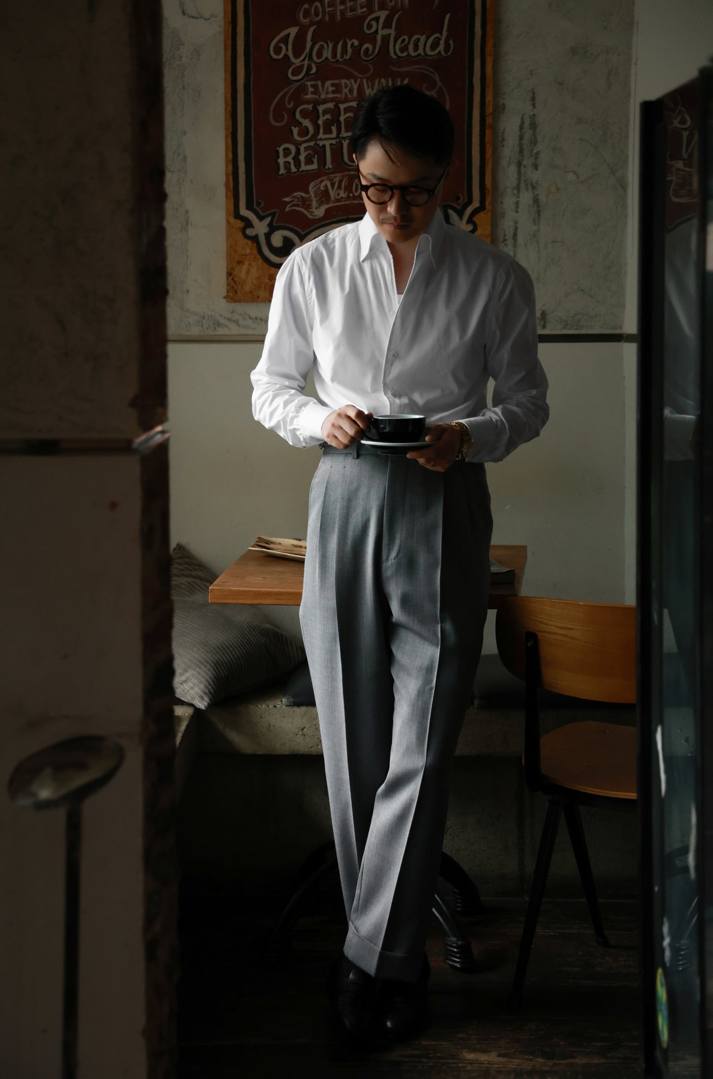 「Mist white」One-piece Collar Shirt