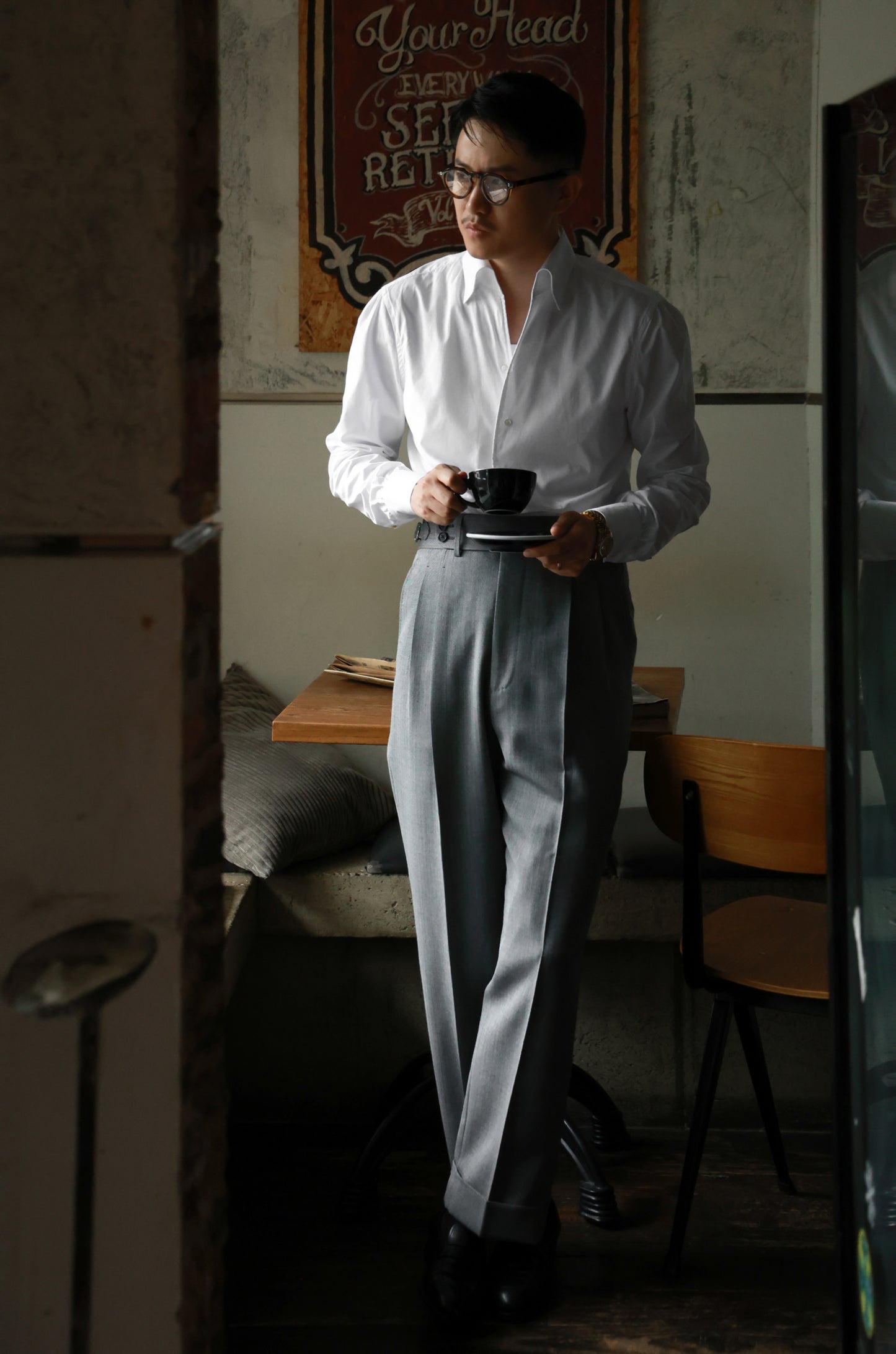 「Mist white」One-piece Collar Shirt