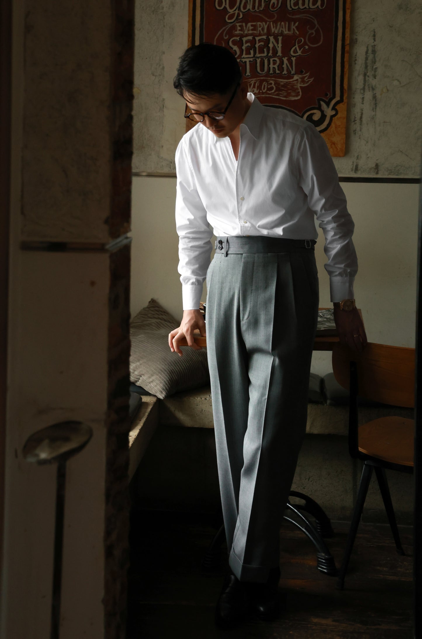 「Mist white」One-piece Collar Shirt