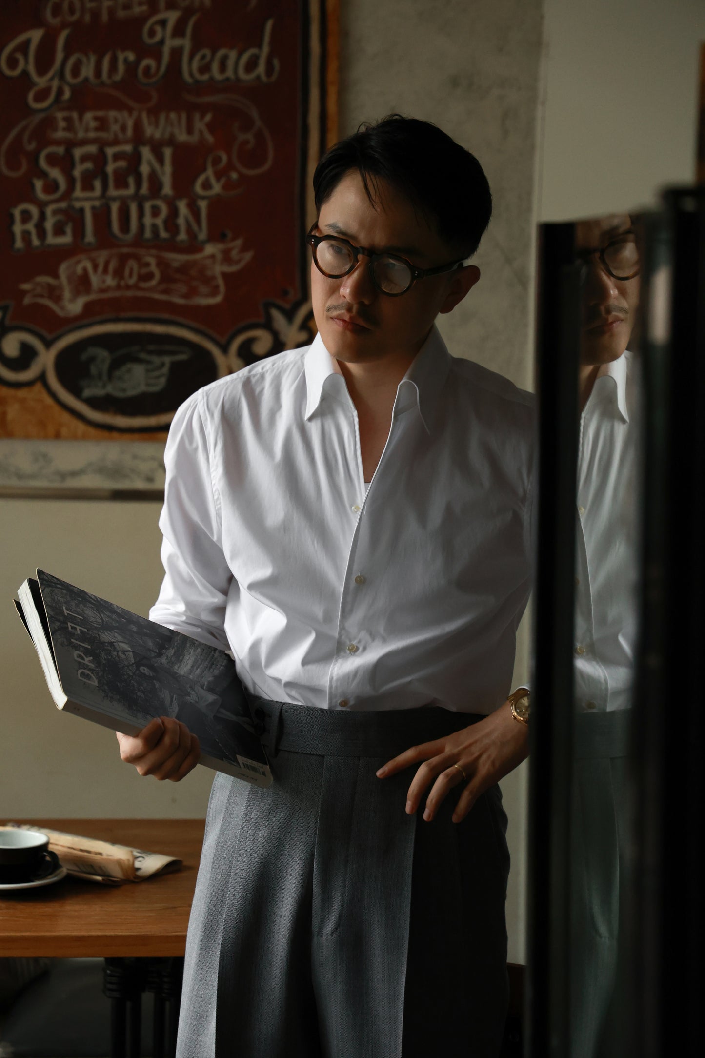 「Mist white」One-piece Collar Shirt