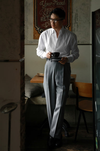 "Smoky Grey Herringbone Pattern" Trousers 