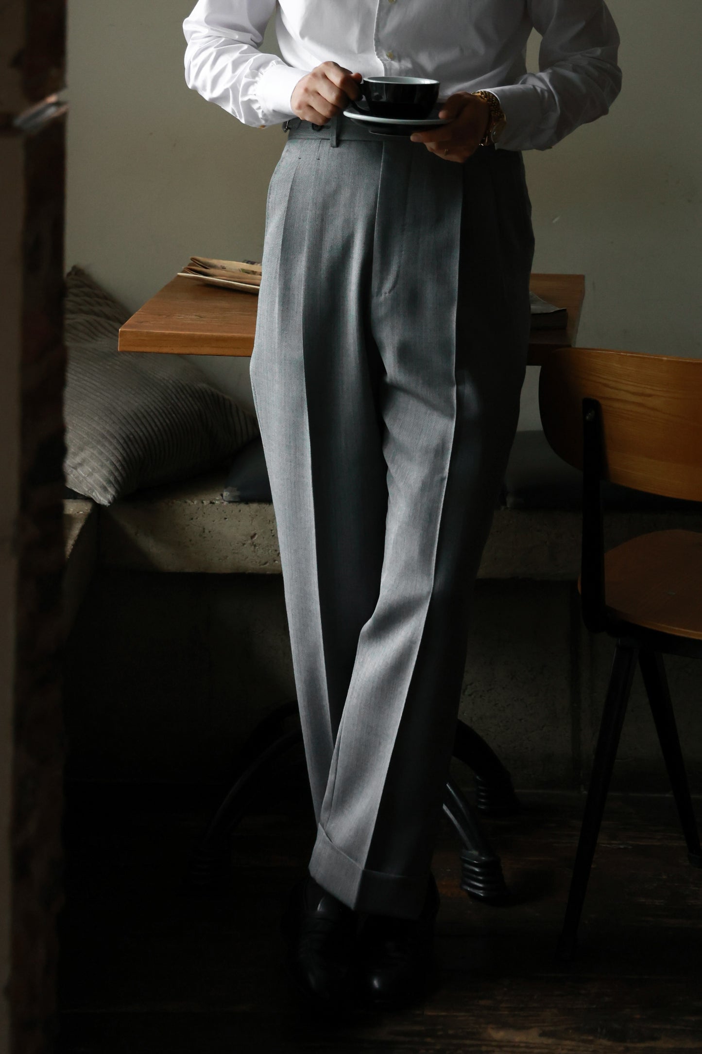 "Smoky Grey Herringbone Pattern" Trousers 