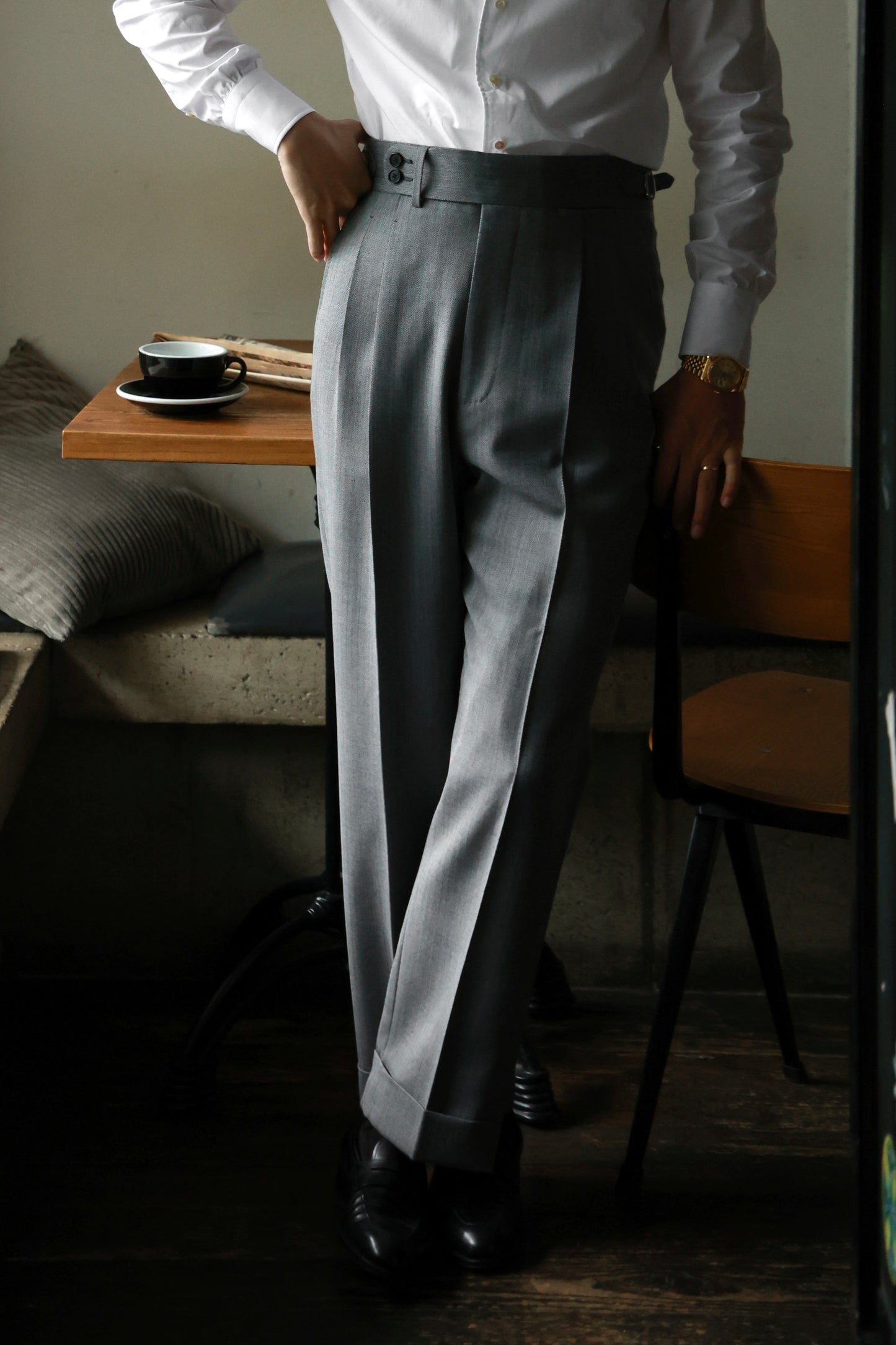 "Smoky Grey Herringbone Pattern" Trousers 