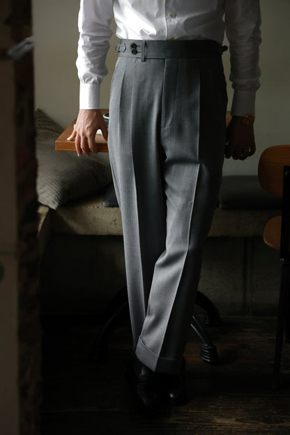 "Smoky Grey Herringbone Pattern" Trousers 