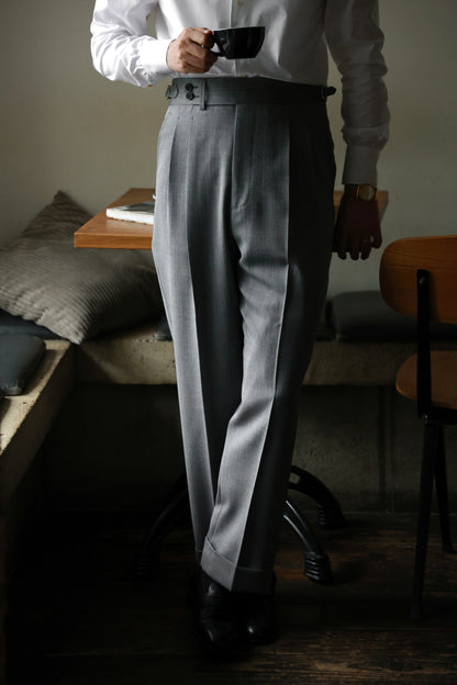 "Smoky Grey Herringbone Pattern" Trousers 