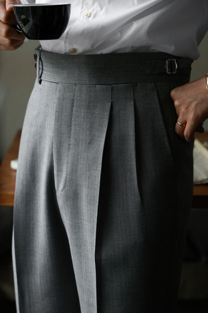 "Smoky Grey Herringbone Pattern" Trousers 