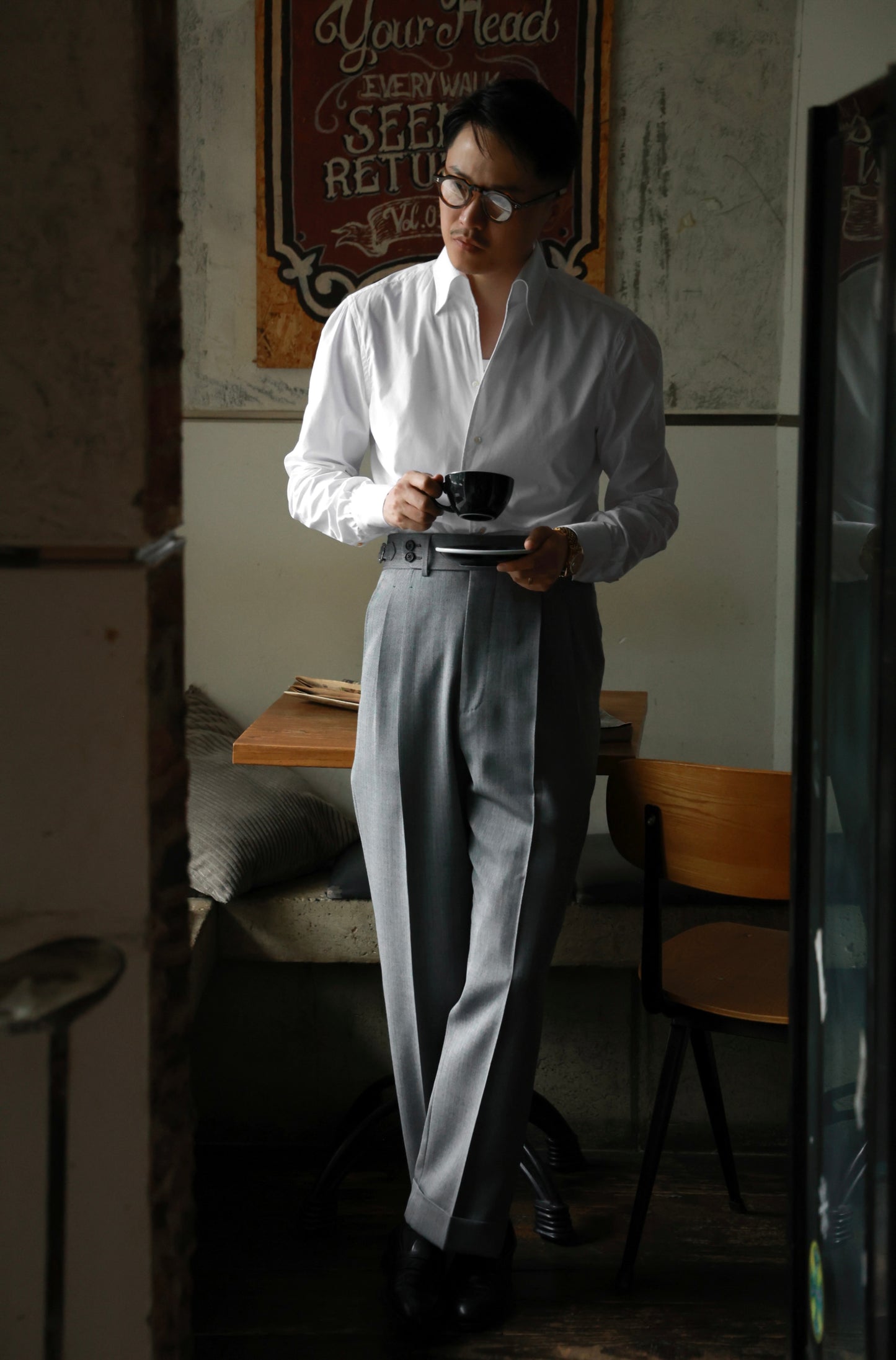 "Smoky Grey Herringbone Pattern" Trousers 