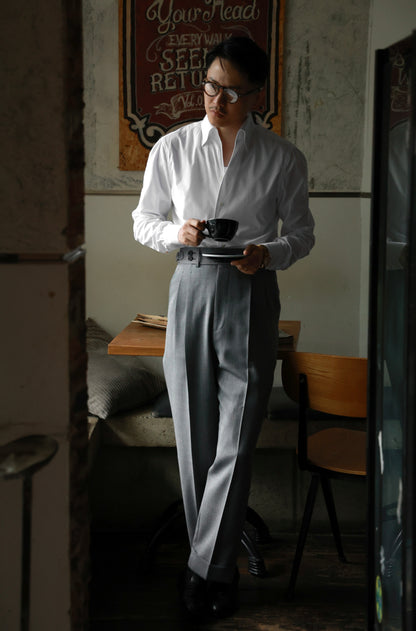 "Smoky Grey Herringbone Pattern" Trousers 