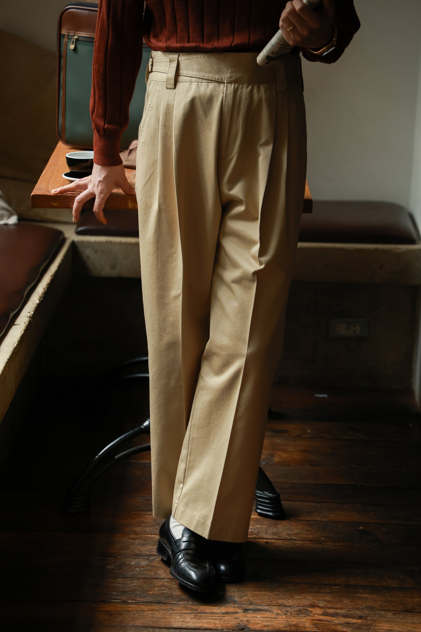 "Wheat Stack Yellow" Gurkha high waist wide leg casual pants 