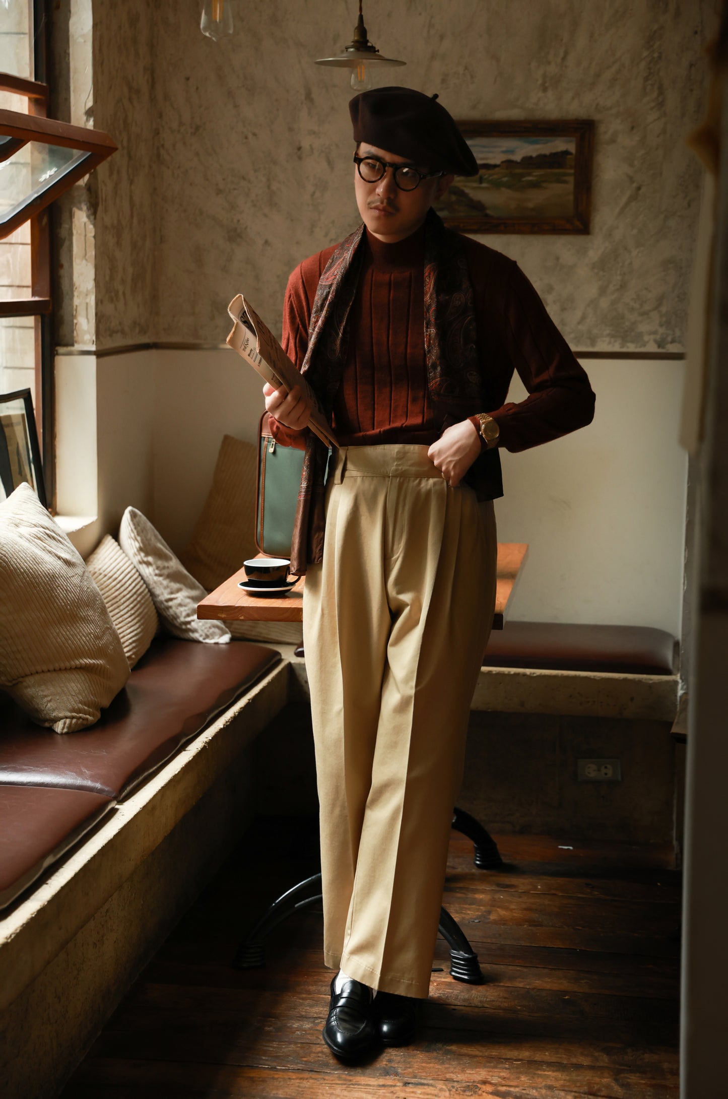 "Wheat Stack Yellow" Gurkha high waist wide leg casual pants 