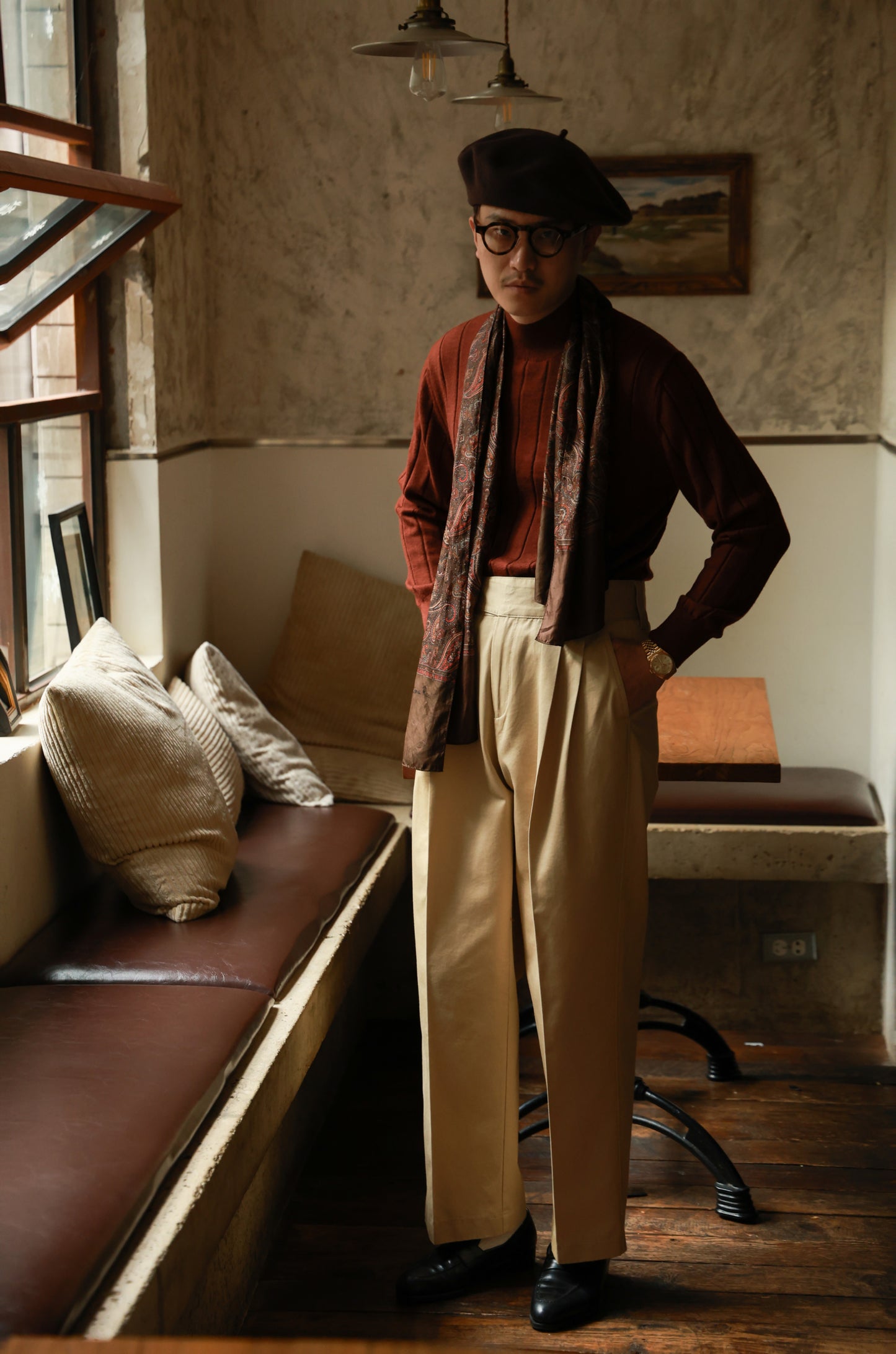 "Wheat Stack Yellow" Gurkha high waist wide leg casual pants 