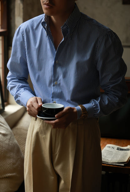 Button Down Collar Shirt — Blue Pencil Stripe