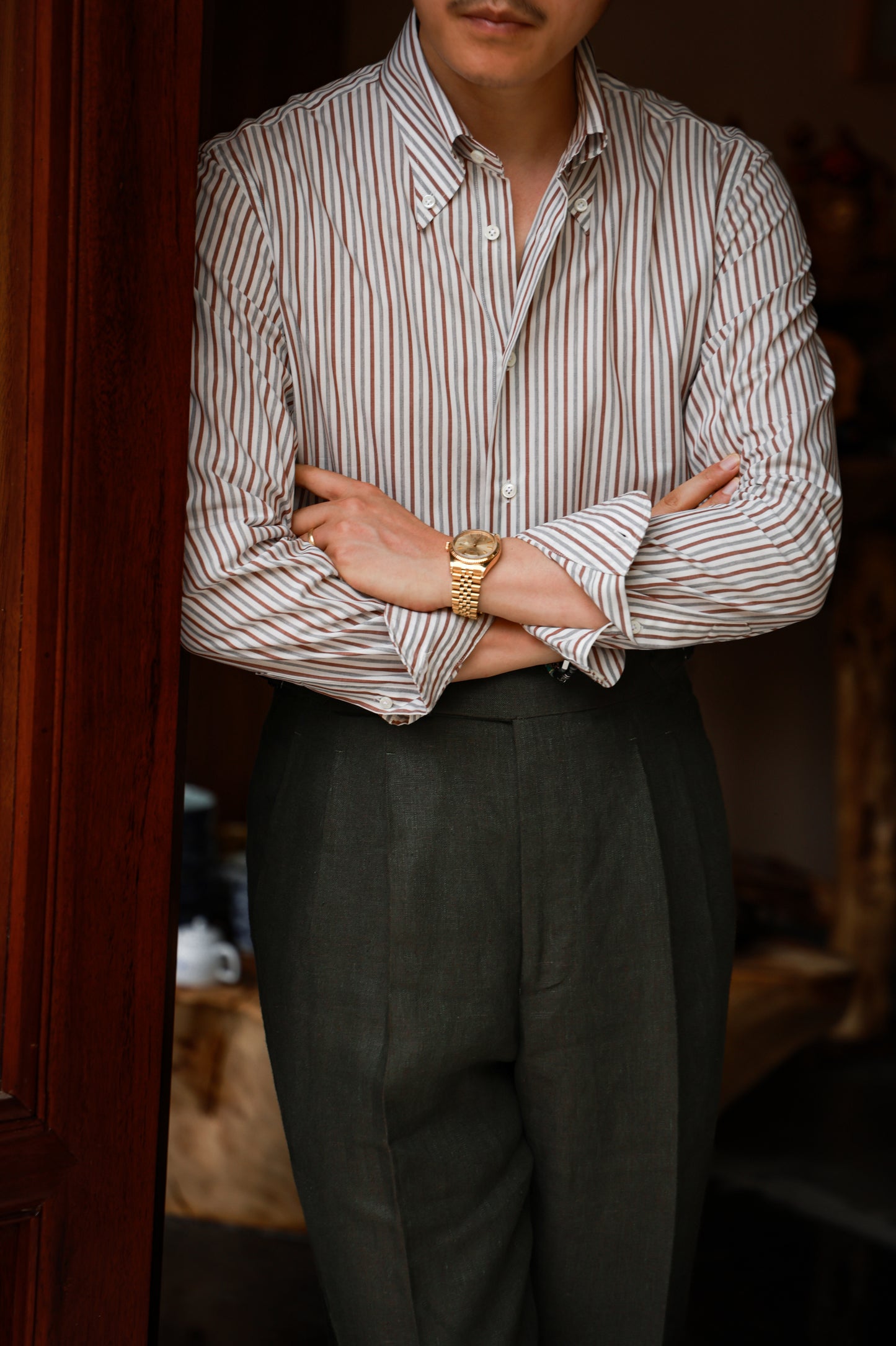 "Coral Stripe" Button-down Collar Shirt 