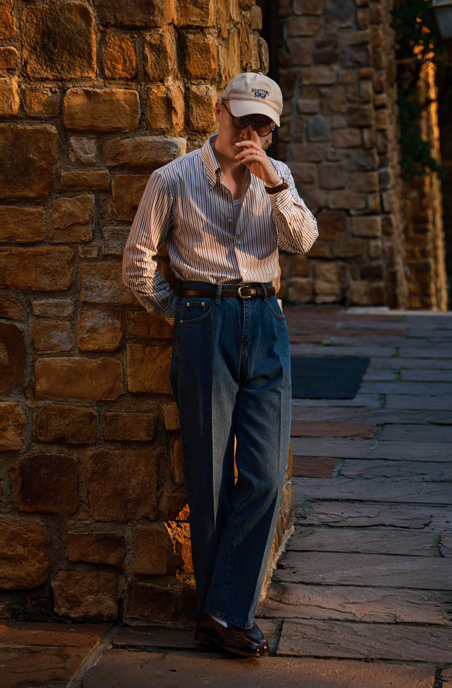 "Coral Stripe" Button-down Collar Shirt 