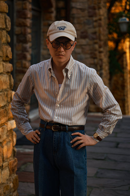 "Coral Stripe" Button-down Collar Shirt 