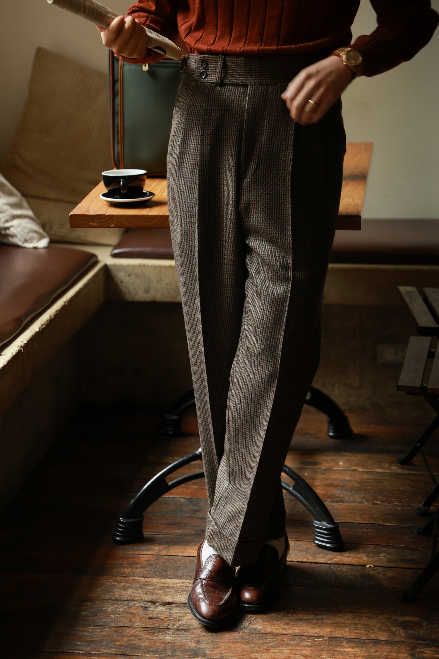 Tobacco check tweed trousers 