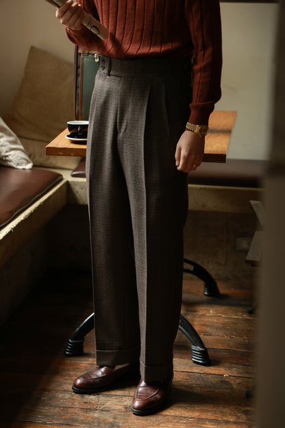 Tobacco check tweed trousers 